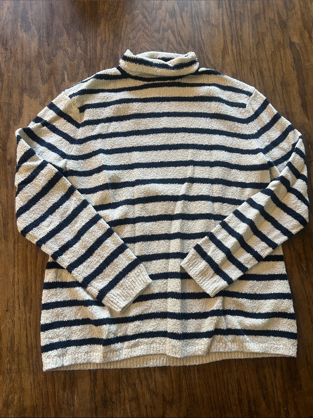 J. Crew Cream and Navy Striped Cowlneck Sweater
